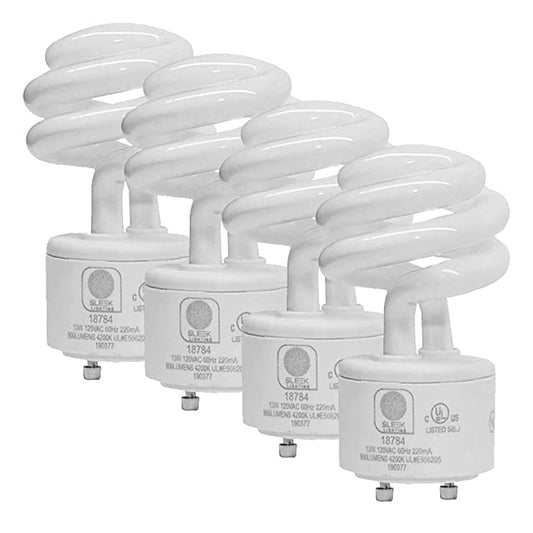 SLEEKLIGHTING - 13Watt GU24 Base 2 prong light bulbs- UL approved-120v 60Hz - Mini Twist Lock Spiral -Self Ballasted CFL Two Pin Fluorescent Bulbs
