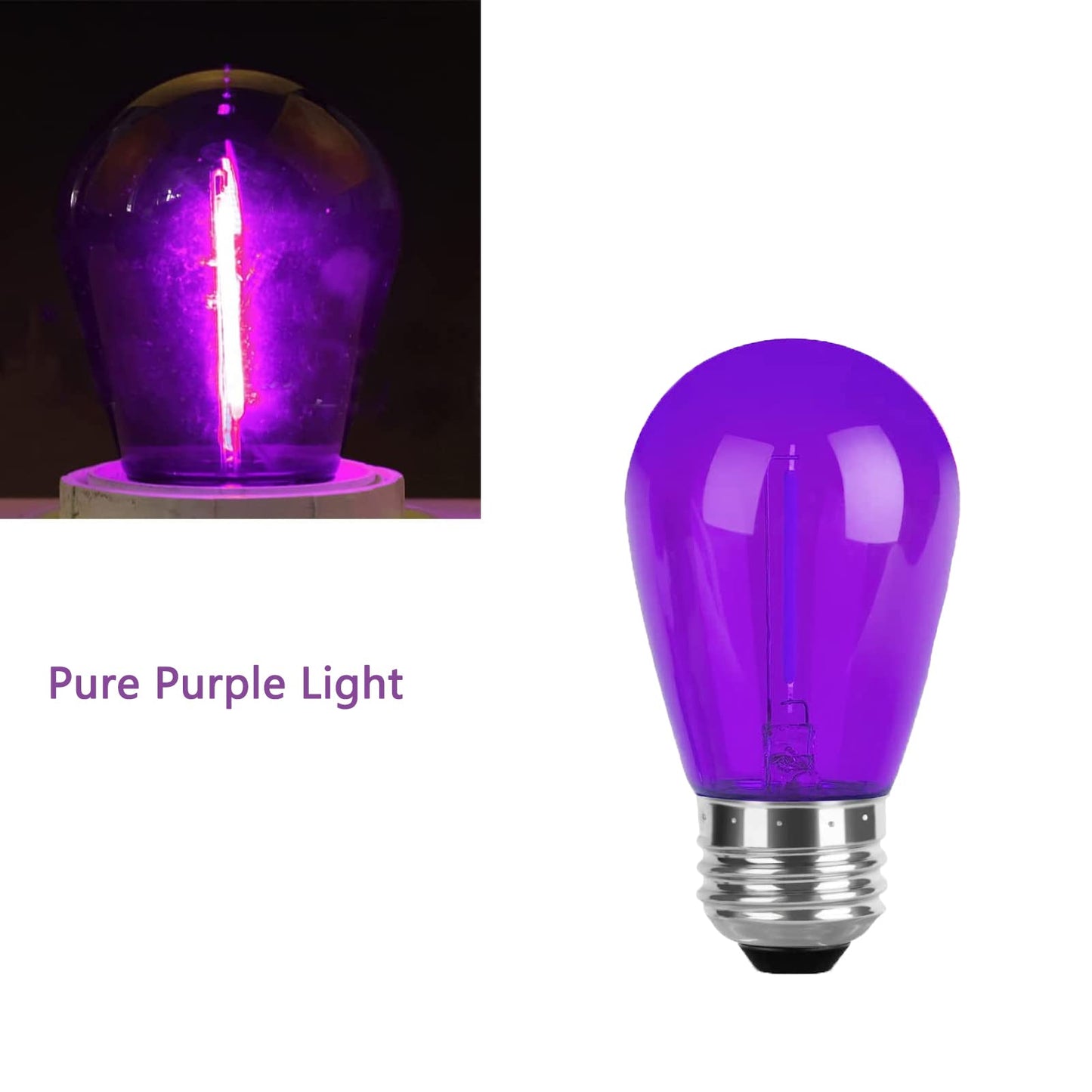 JuzizjMEFOD S14 Purple Replacement Light Bulbs 1W LED String Light Bulb Plastic Shatterproof Waterproof Decorative Purple Filament Halloween Bulbs E26