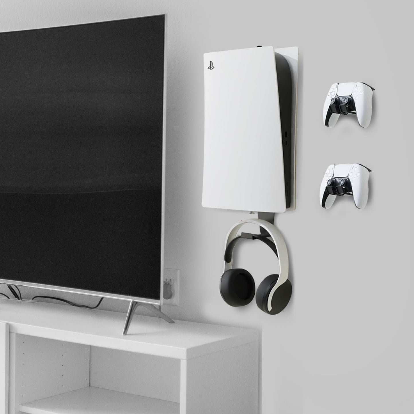 AEWOTING PS5 Wall Mount, Heavy-Duty Steel Mount Kit for Protection & Cooling with 2 Controller Holder and Headset Holder,Compatible with All PS5