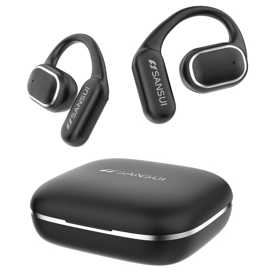 SANSUI W12 True Open Ear Earbuds, Lightweight Comfort Hang On Ear Wireless Headphones, 42H Play Bluetooth 6.0 Earphones with Bonus Real-Time AI