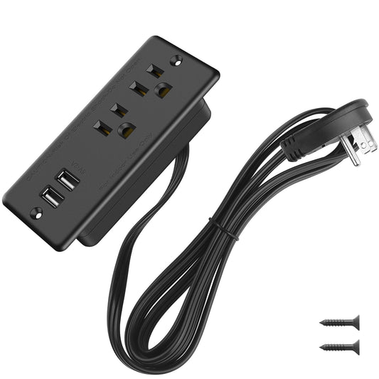 Recessed Power Strip Flat Plug, Desk Outlet with USB, ETL Listed Conference Outlet Socket with 2 AC Plugs, 2 USB Ports Connect with 6ft Power Cord