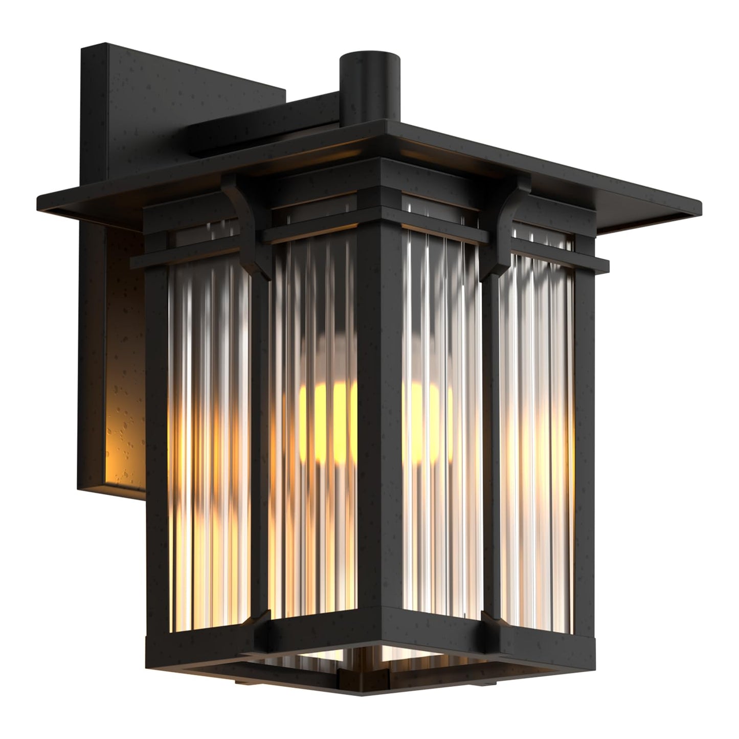 Yoenecea Modern Outdoor Wall Light for House, Outdoor Lighting Fixtures Wall Mount with Ribbed Glass, Soptted Black Aluminum Exterior Wall Lantern