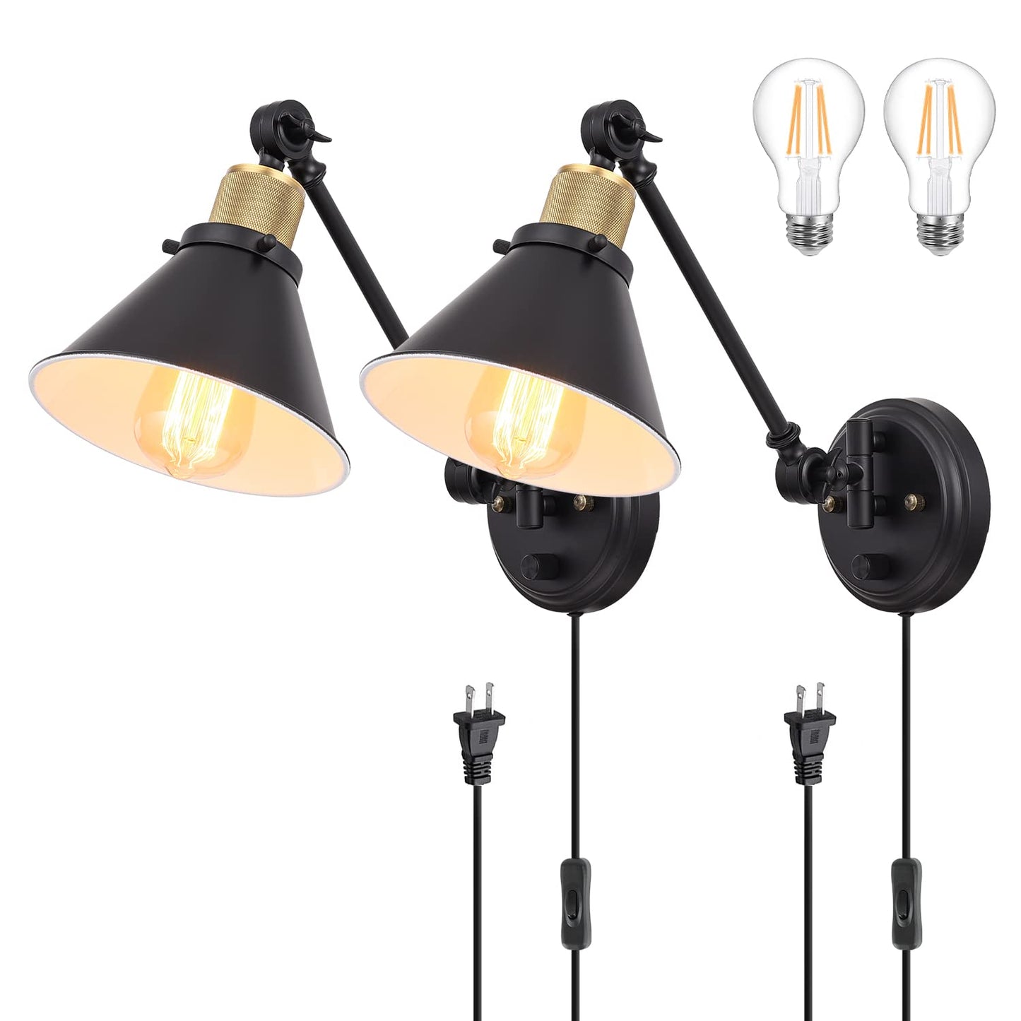 TRLIFE Wall Sconce Plug in, Dimmable Wall Sconces Swing Arm Wall Lights with Plug in Cord, Wall Mounted Light with Dimmer On/Off Knob Switch, UL