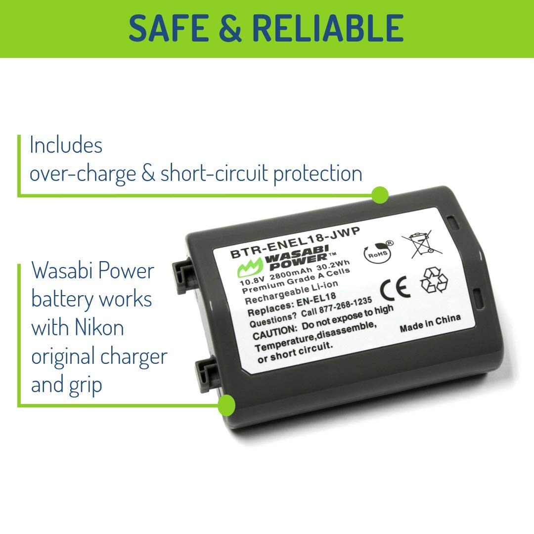 Wasabi Power Battery for Nikon EN-EL18, EN-EL18a, EN-EL18b, EN-EL18c and Nikon D4, D4S, D5, D6, D850 (with adapters/Grips)