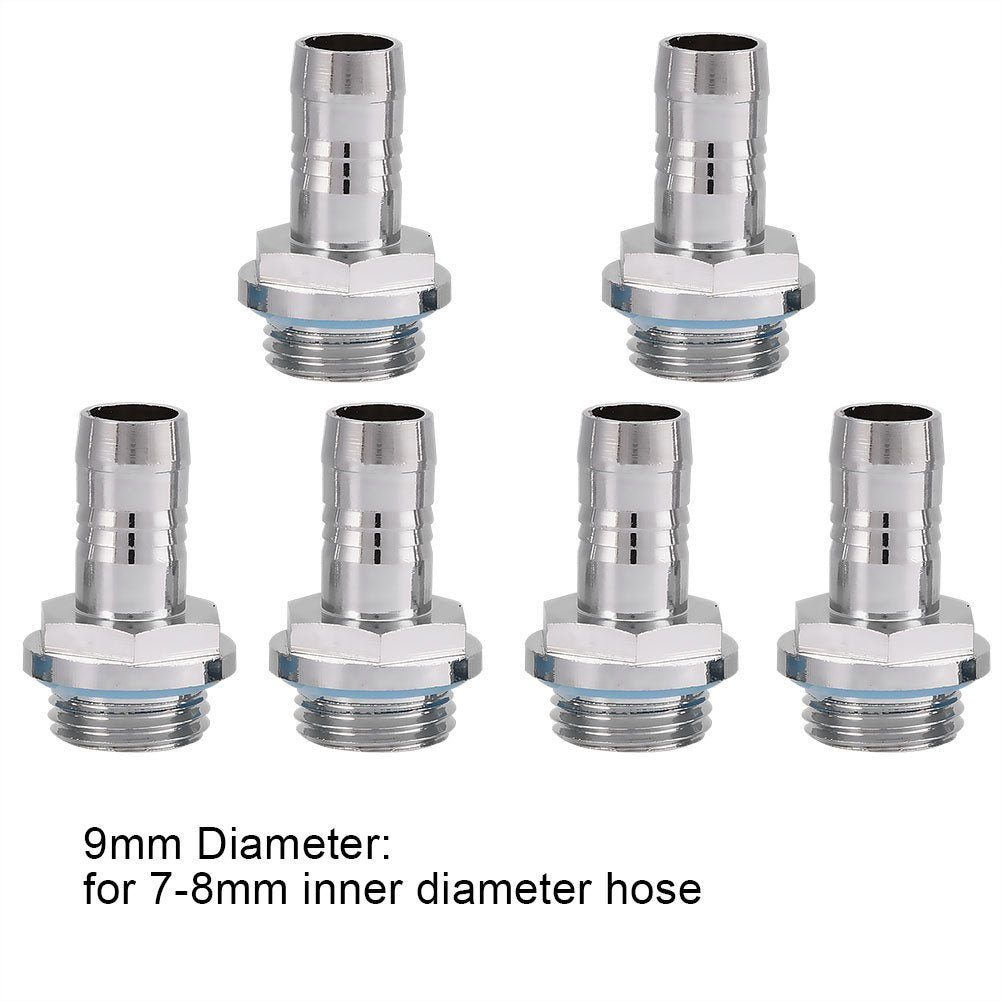 6 PCS G1/4 Thread PC Water Cooling Barb Fitting Connector, Two-Touch Fitting Tube for Computer Water Cooling System(9mm)