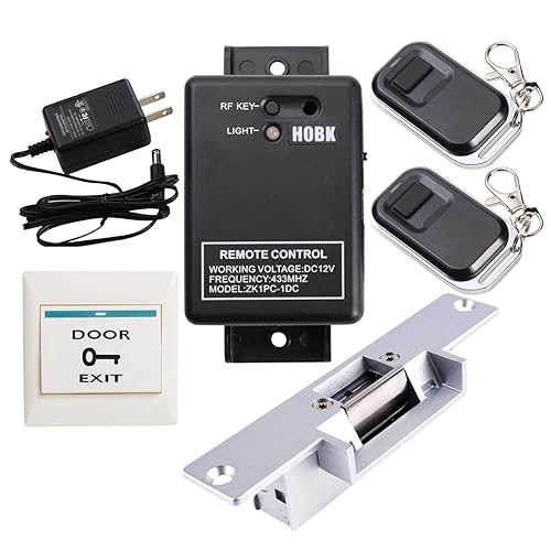 HWMATE Door Access Control System Kit With Fail Secure Electric Strike Lock Exit Button Adapter Remote Transmitter Receiver