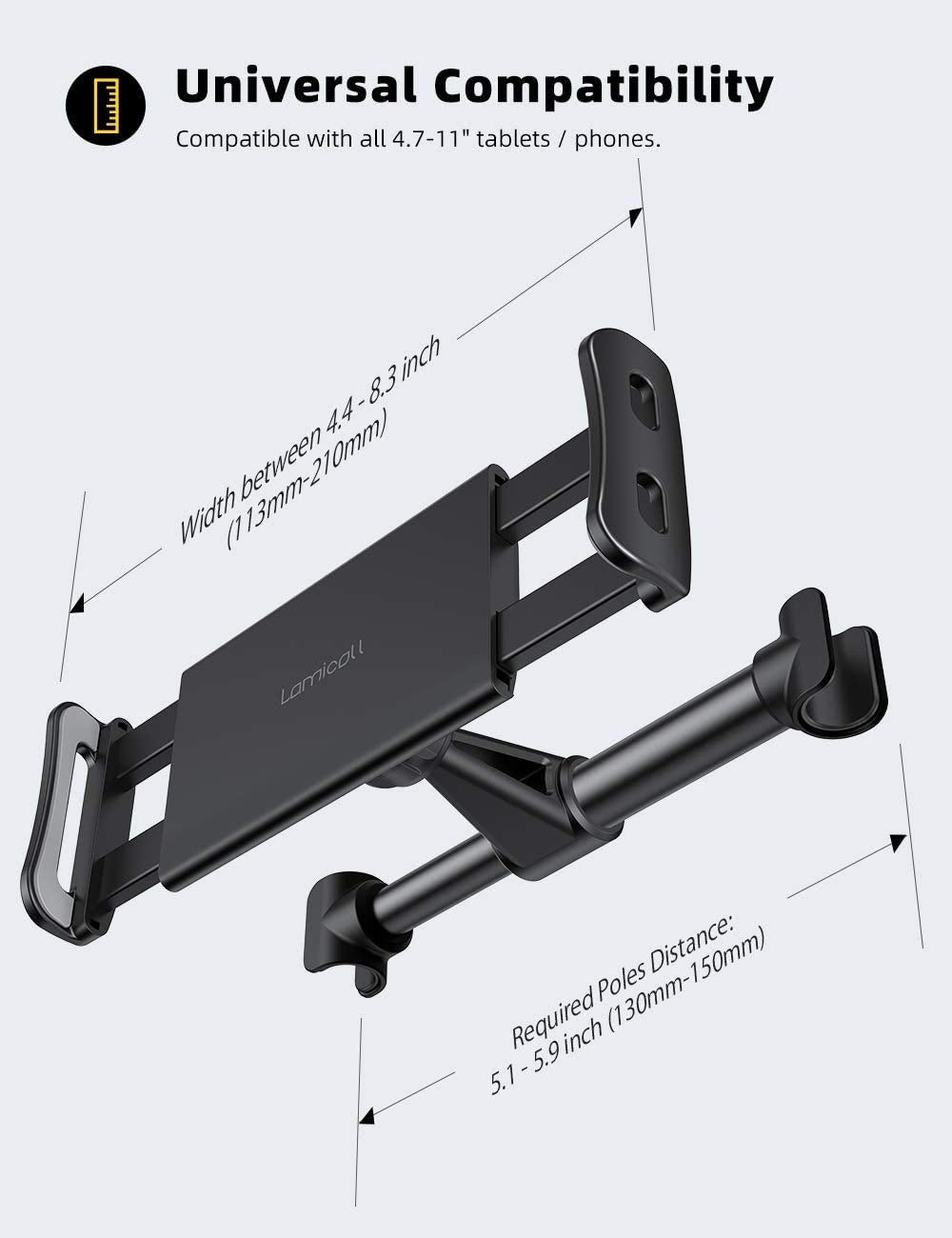 Lamicall Car Headrest Mount, Tablet Headrest Holder - Stand Cradle Compatible with iPad Pro Air Mini, Galaxy Tabs, Other 4.7-10.5" Cellphones