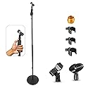 5 Core Microphone Stand Universal Floor Height Adjustable 35 to 57" Round Base Quick Setting Lock-Tight Knob w 5/8 Thread Adapter 2 Mic Holder 3 Wire