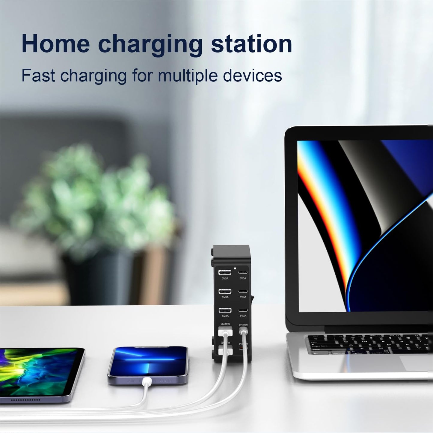 USB C Charging Station Cell Phone Wall Charger 10Ports USBC Fast Charging Hub Cube 5 USB A 5 USB C Charger Block Power Strip Dock Adapter for iPhone