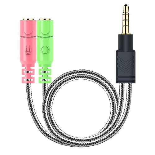 MillSO Headphone Mic Splitter, 3.5mm Headset Adapter (Microphone + Audio) 2 TRS Female to TRRS Male CTIA Stereo Jack Y Cable Compatible for Dual-Plug