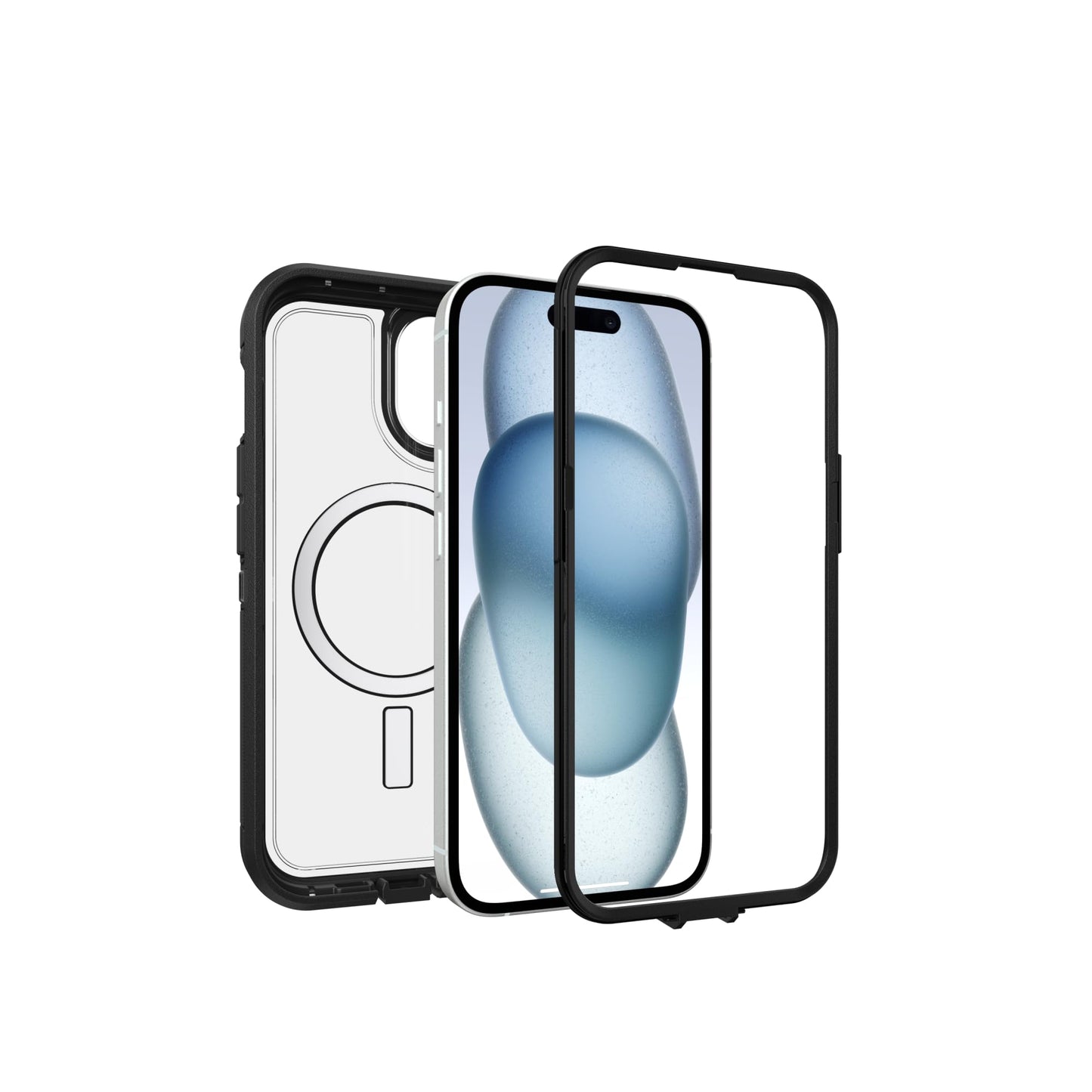 OtterBox iPhone 17e, 16e, 15, 14, & 13 Defender Series XT Clear Case - Dark Side (Black/Clear), Screenless, Rugged, Snaps on MagSafe, Pressure-Fitted