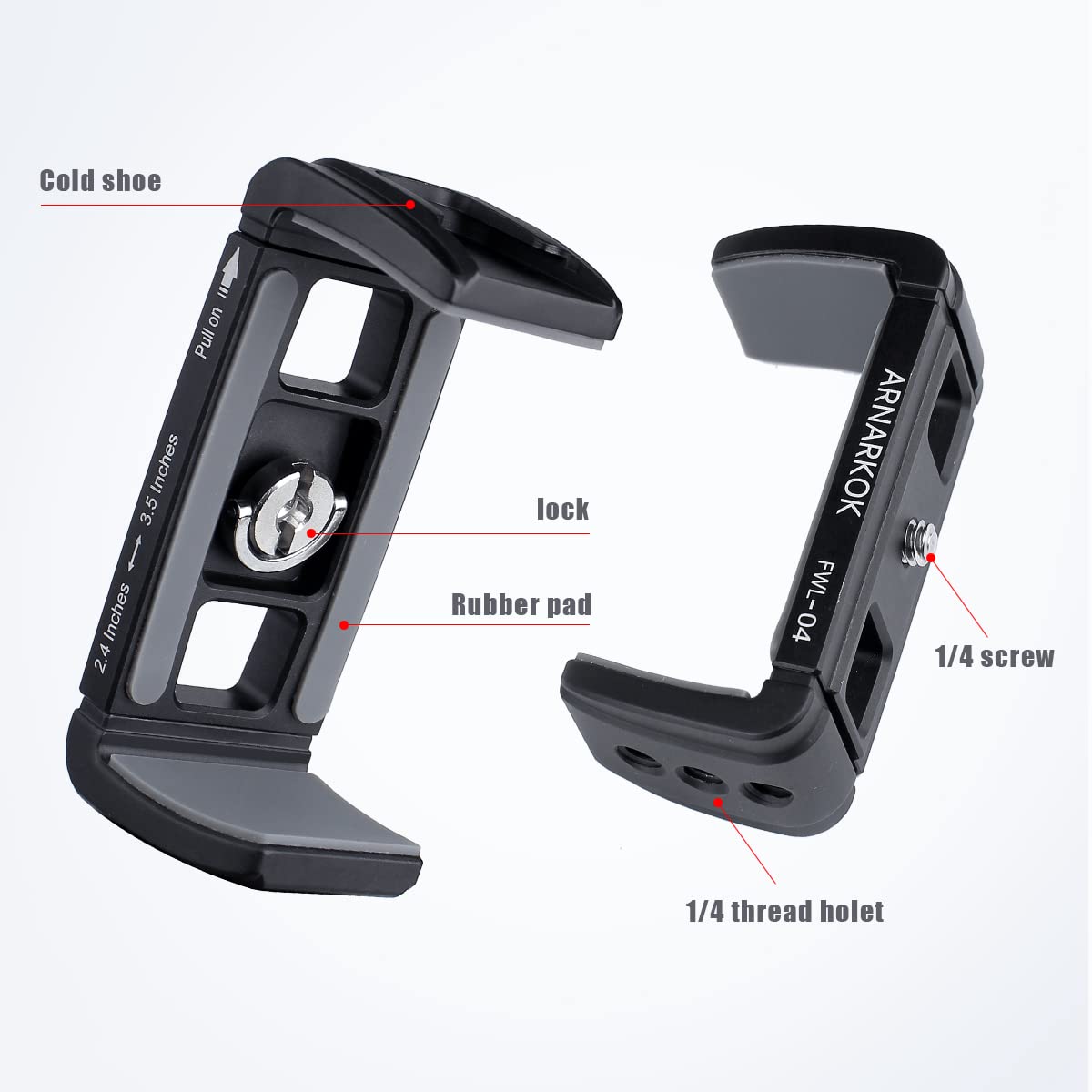 ARNARKOK Power Bank Clamp Holder,Camera Cage,with 1/4" Screw,Cold Shoe Mount,Phone Holder Clip [Thick Case & Big Phones Friendly],Radar Detector Mount