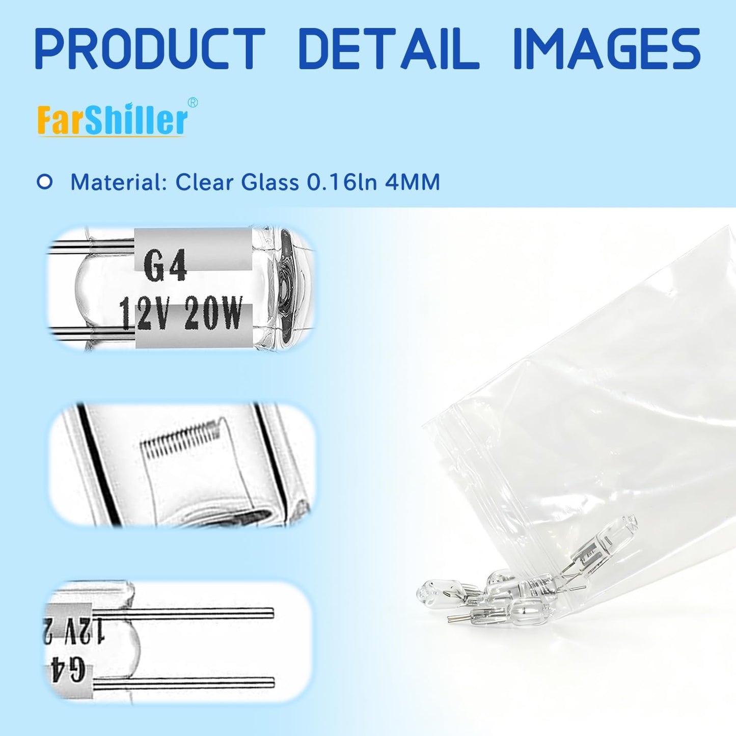 FarShiller G4 Bulb,12V 20W (5 Pack) Halogen Light Bulbs 2 Pin, Replacement for Under Cabinet Puck Light,Chandeliers, Accent Lights, Track Lighting?G4