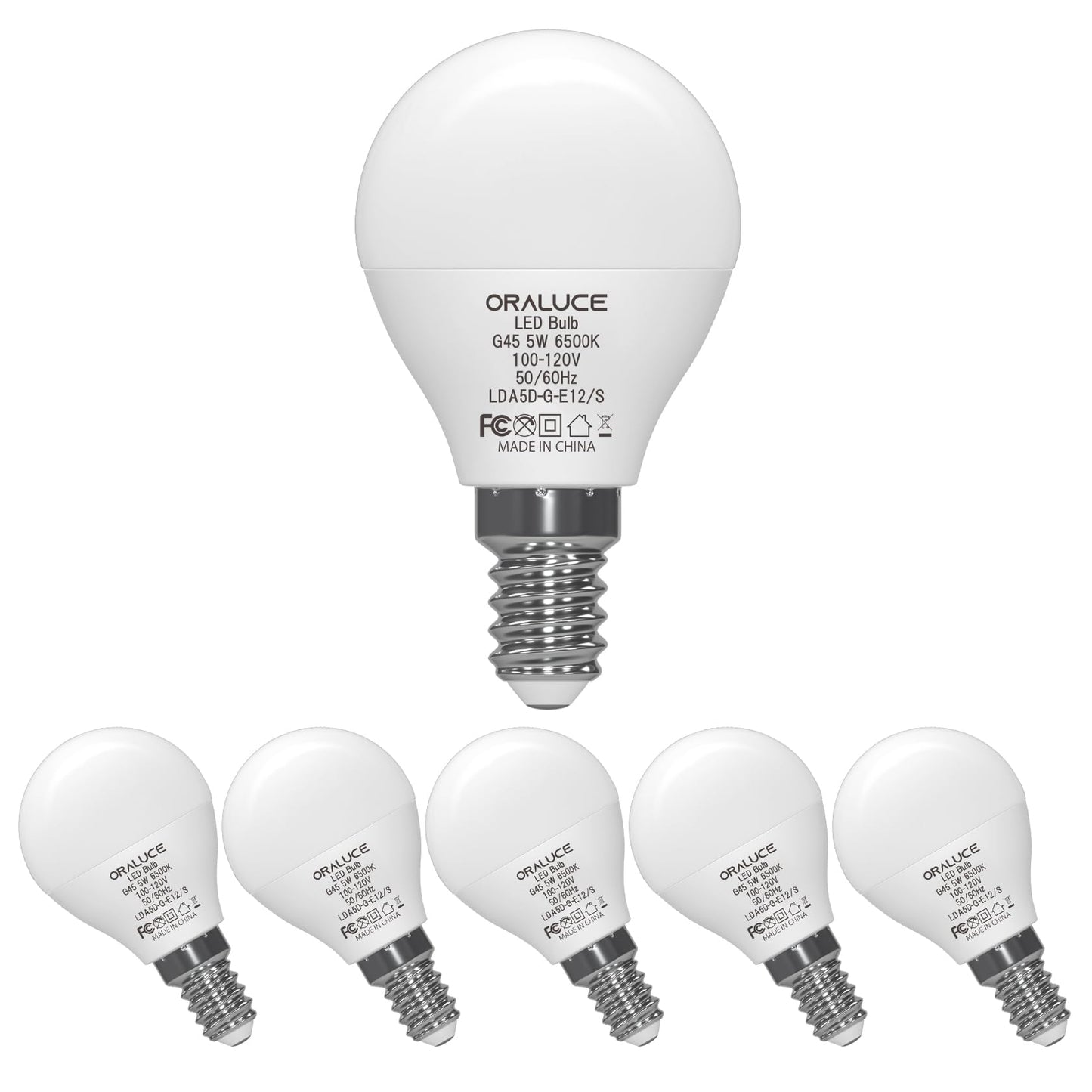ORALUCE E12 Candelabra LED Bulb 40 Watt, 6500K Cool White A15, 6 Pack