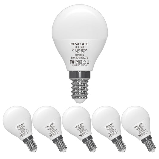 ORALUCE E12 Candelabra LED Bulb 40 Watt, 6500K Cool White A15, 6 Pack