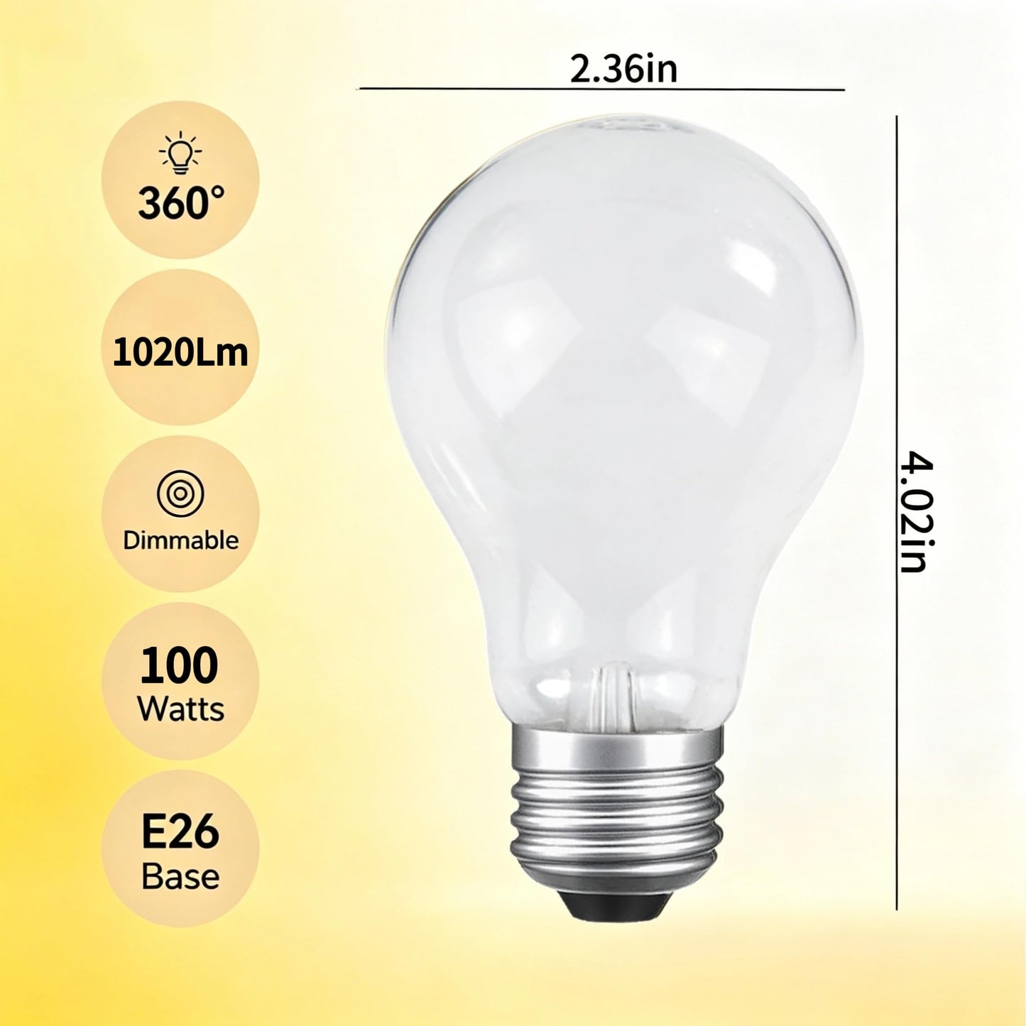FMLAD 100 Watt Incandescent Light Bulbs, E26 A19 100W Stepless Dimming Light Bulbs 1020lm, 3000K Soft Warm White, Vintage Clear Glass Incandescent