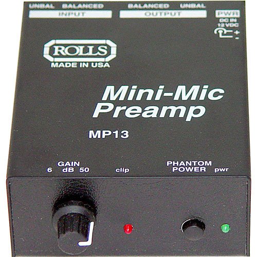 Rolls MP13 Mini Microphone Preamp with SM Series XLR M to XLR F Microphone Cable - 6'
