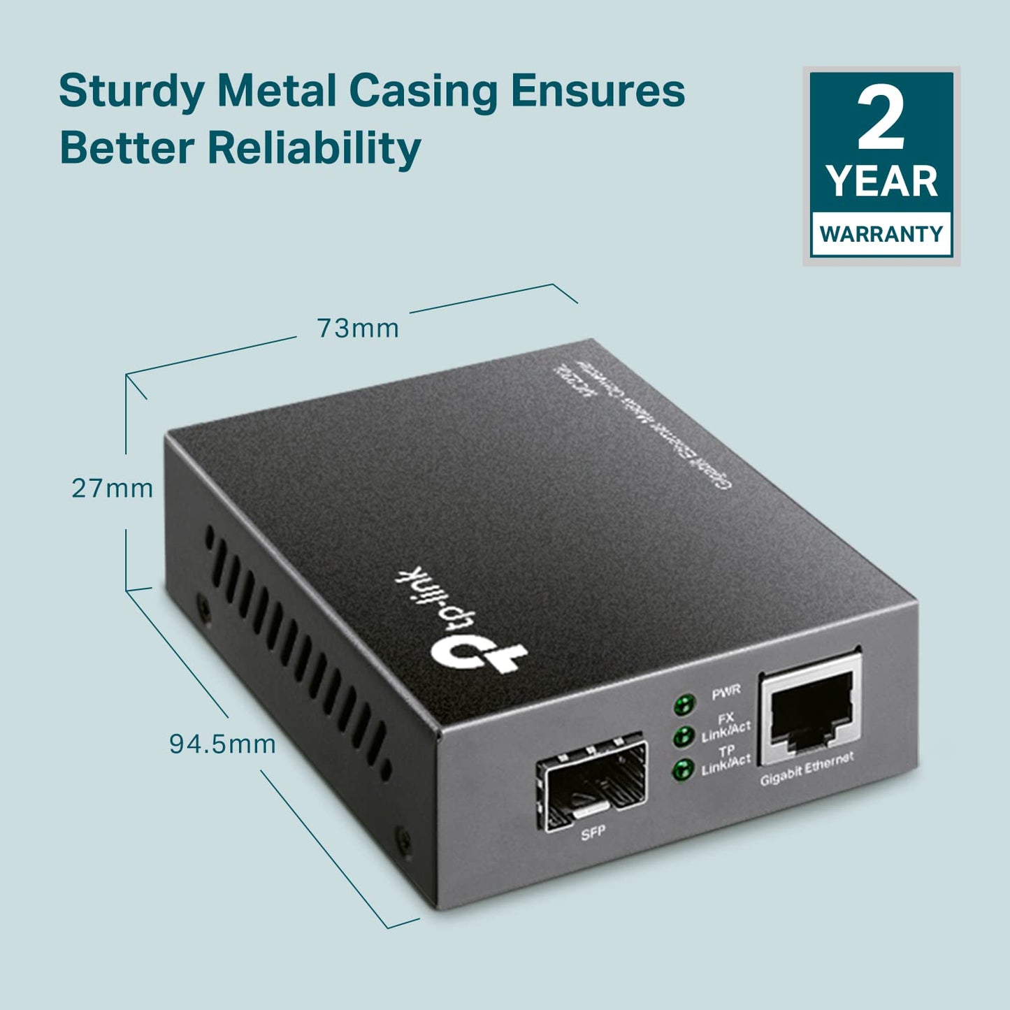 TP-Link MC220L | Gigabit SFP to RJ45 Fiber Media Converter | Fiber to Ethernet Converter | Plug and Play | Durable Metal Casing | Versatile
