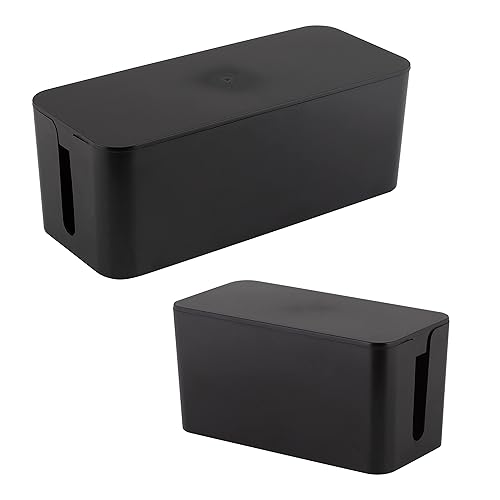 Simplify 2 Pack Cable Organizer Box | Multi-sized | Hidden Storage with Lid | Chargers & Wires | Computer & TV Cords | Black