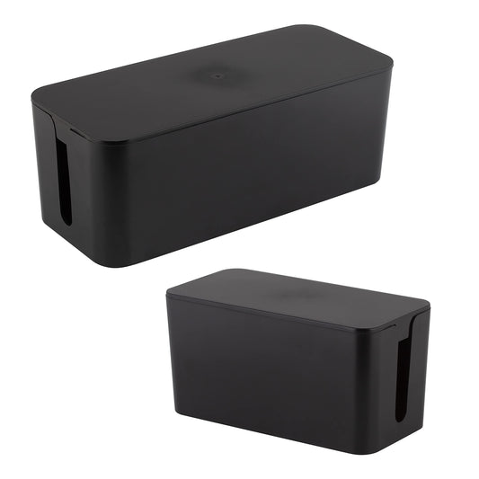 Simplify 2 Pack Cable Organizer Box | Multi-sized | Hidden Storage with Lid | Chargers & Wires | Computer & TV Cords | Black