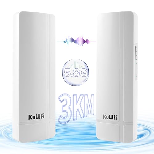 KuWFi 5.8G 3KM Gigabit Wireless WiFi Bridge Point to Point Outdoor Work for Starlink Satellite Signal Extend Outdoor Super Long Range WiFi Router