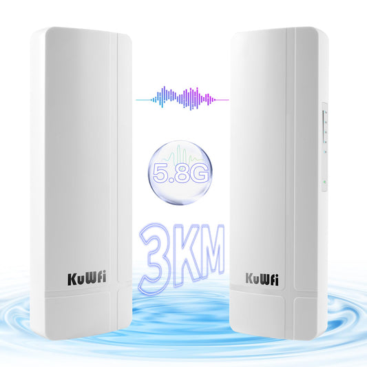 KuWFi 5.8G 3KM Gigabit Wireless WiFi Bridge Point to Point Outdoor Work for Starlink Satellite Signal Extend Outdoor Super Long Range WiFi Router