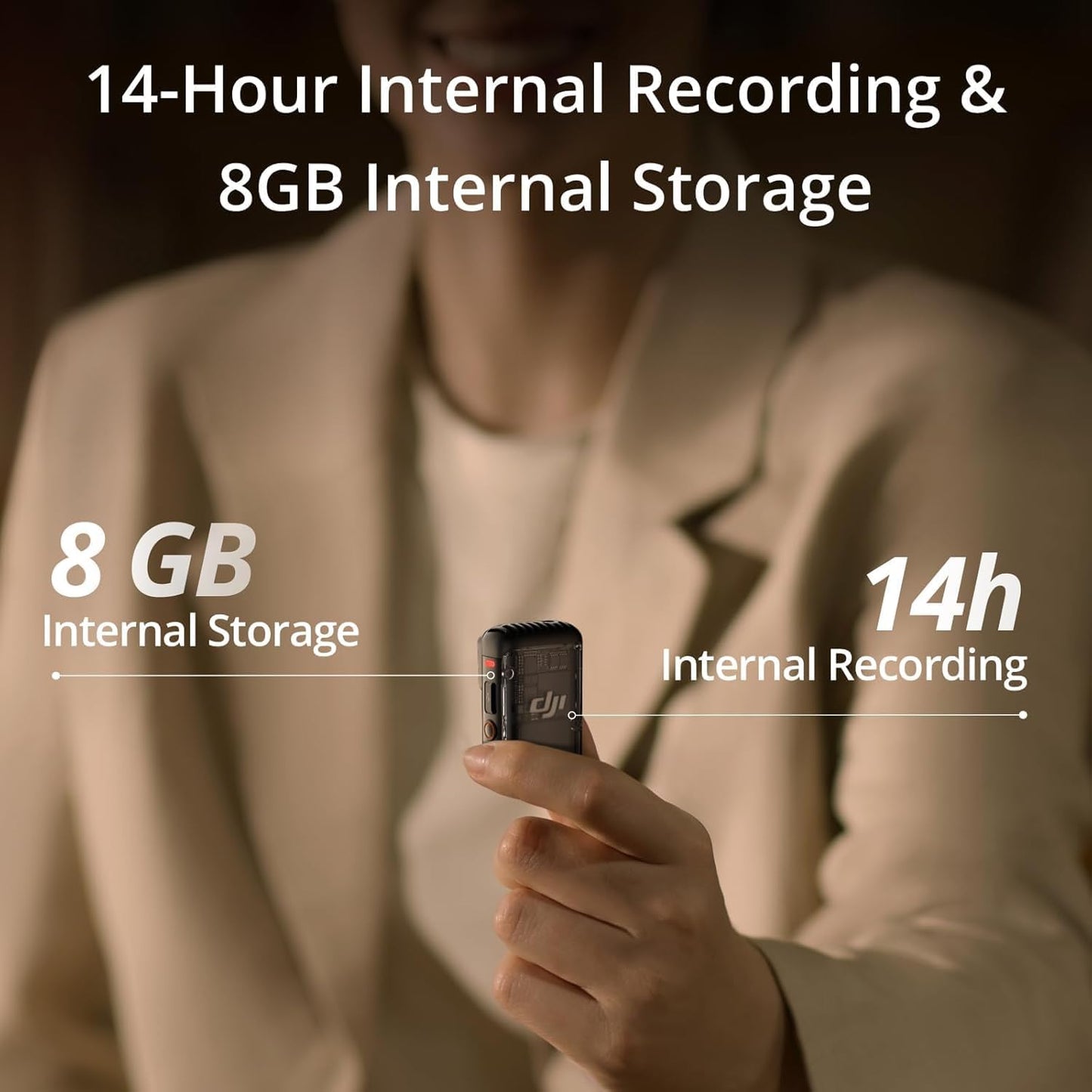 DJI Mic 2 Transmitter (Shadow Black), Wireless Microphone with Intelligent Noise Cancelling, 14-Hour Internal Recording, 6-Hour Battery, Magnetic