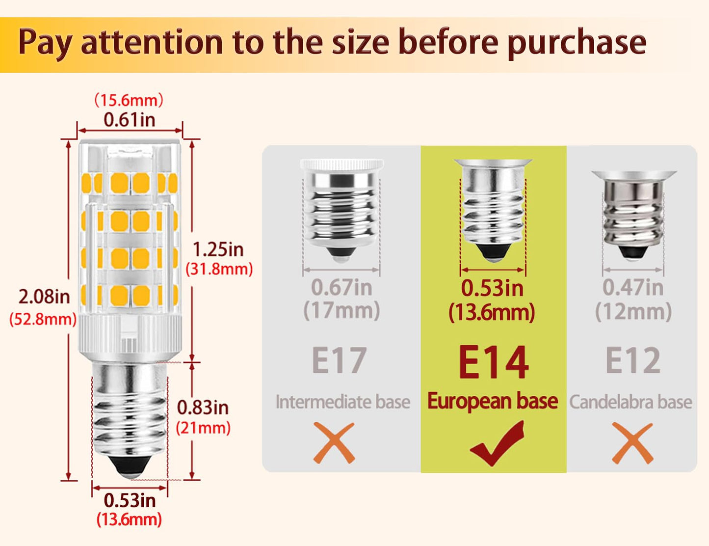 E14 LED Bulbs Dimmable?4W 350LM 3000K WarmWhite?for Turkish Lamp Bulb 2Pack