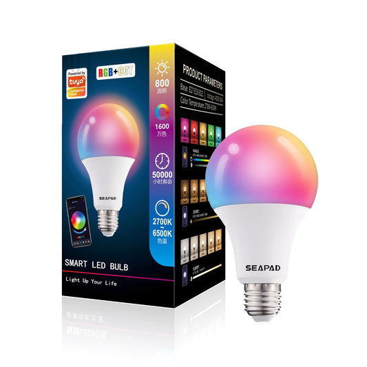 seapad Smart LED Light Bulb, RGB+CCT, WiFi & Bluetooth Control, 16M Colors, Compatible with Alexa & Google Home, Color Changing, Music Sync, 15W, 850