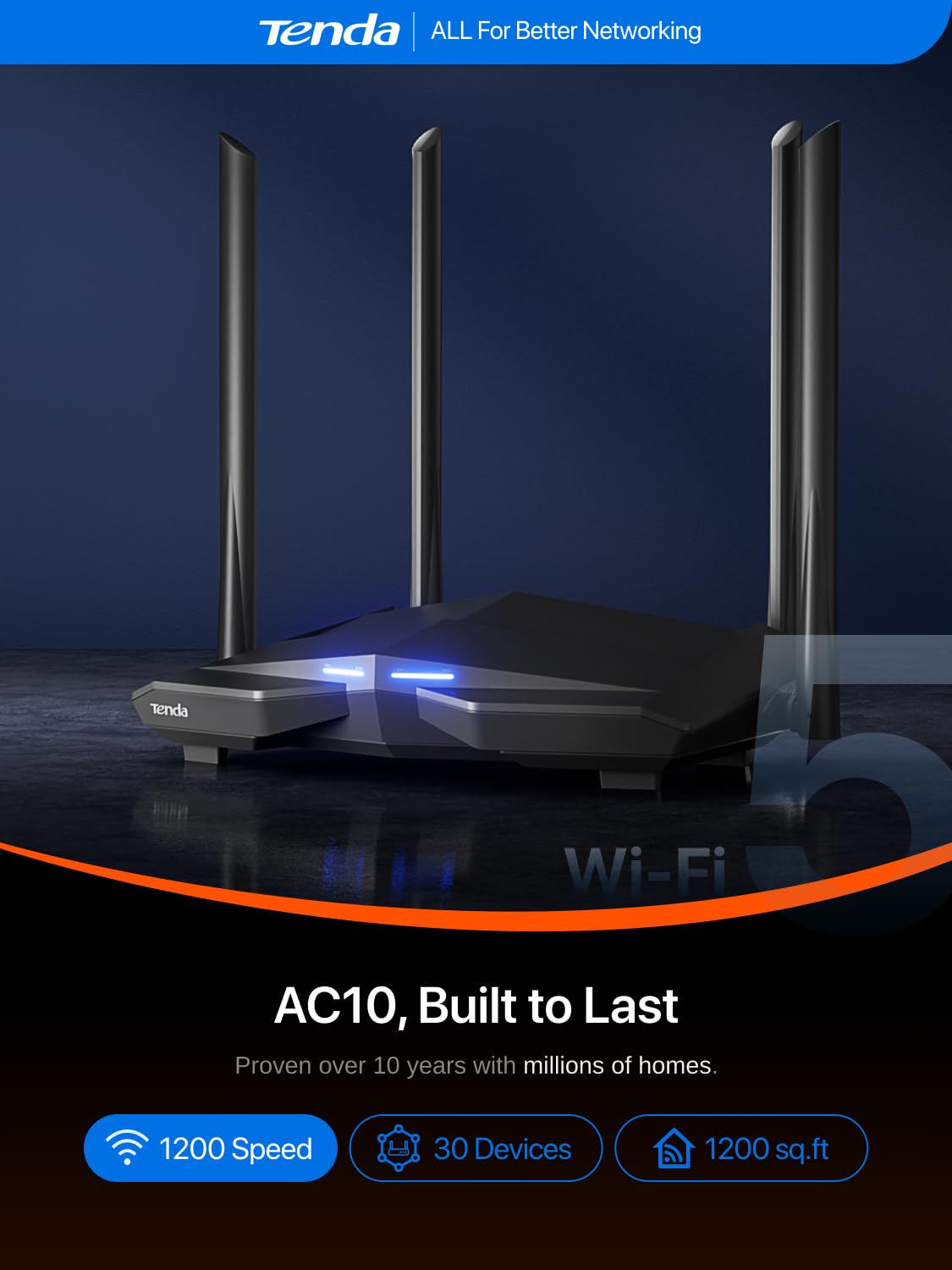 Tenda AC1200 WiFi Router, Dual Band Gigabit Wireless Internet Router - 4 Gigabit Ports, Up to 1.2 Gbps Speed, MU-MIMO, Beamforming, Parental Control