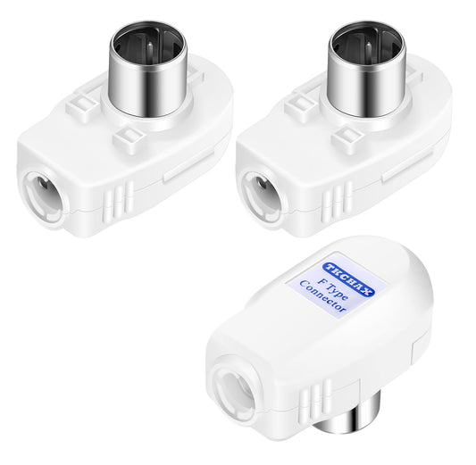 TKCHAX 90° Right-Angle F-Type Male Coax End Quick-Connect Adapter (3-Pack) - RG59/RG6 Coaxial Compatible for TV/Satellite/Antenna/HDTV/Wall Plate