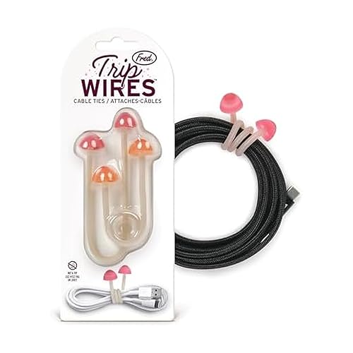 Genuine Fred TRIP WIRES, Mushroom Cable Ties, Set of 2, 4" long, Easily bends for holding and bundling, Multipurpose cord organizer for school, home