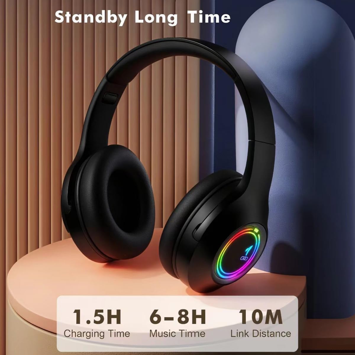 MGHOAQFRS Bluetooth Headphones Over Ear,Wireless Headphones Low Latency, Hands-Free Calls, Noise Reduction Headphones Deep Bass, HiFi Stereo Foldable…