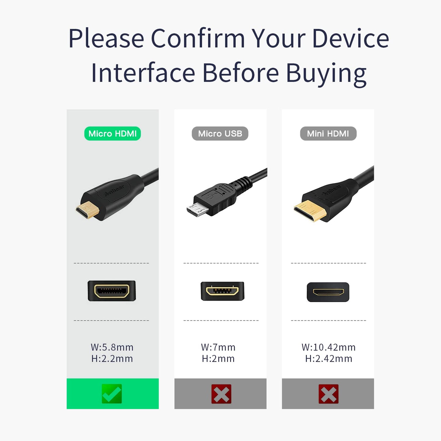 Micro HDMI to HDMI Adapter, 4K Mirco HDMI Male to HDMI Female Cable(Type D to Type A), Support 1080P 3D, for GoPro Hero8/7/6/5, Raspberry pi 4, Sony