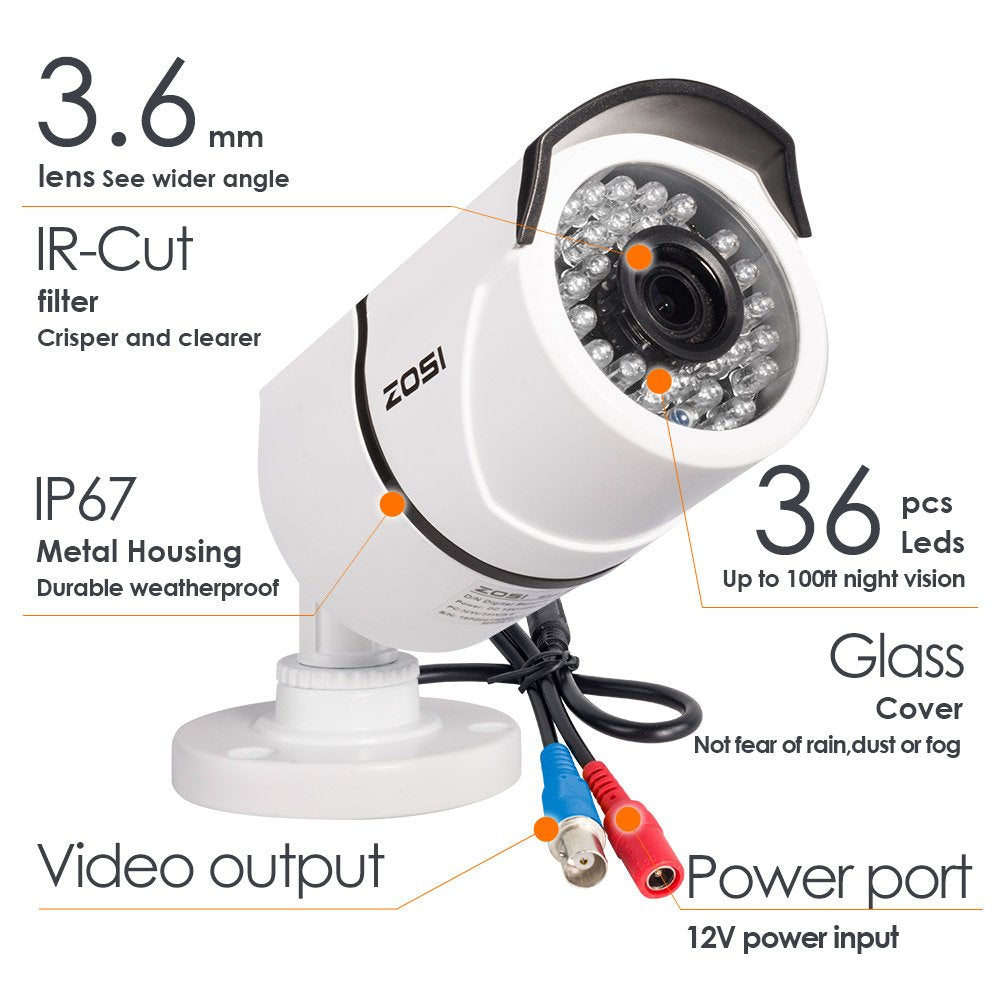 ZOSI 8CH 1080P Security Camera System Outdoor with 2TB Hard Drive,8 Channel 1080P CCTV Recorder and 8pcs HD 1920TVL Home Surveillance Cameras