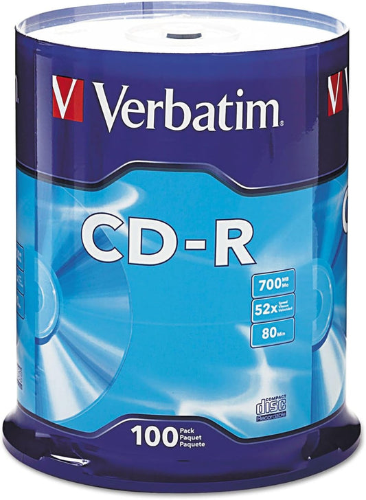 Verbatim CD-R Blank Discs 700MB 80 Minutes 52X Recordable Disc for Data and Music - 100pk Spindle Frustration Free Packaging
