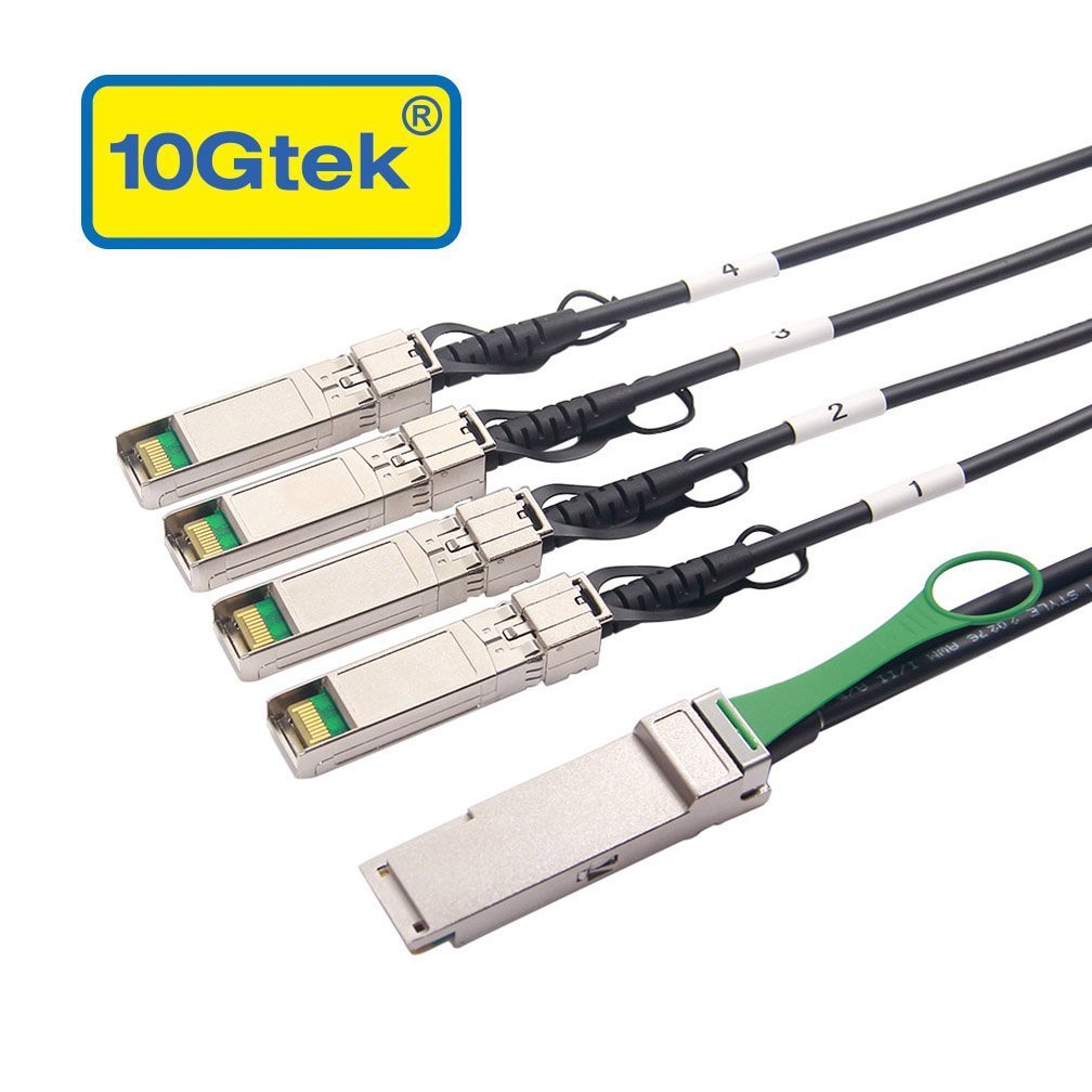 10Gtek 40G QSFP+ to 4xSFP+ Breakout DAC - 40GBASE-CR4 Passive Direct Attach Copper Twinax QSFP to SFP Cable for Juniper QFX-QSFP-DACBO-3M Devices