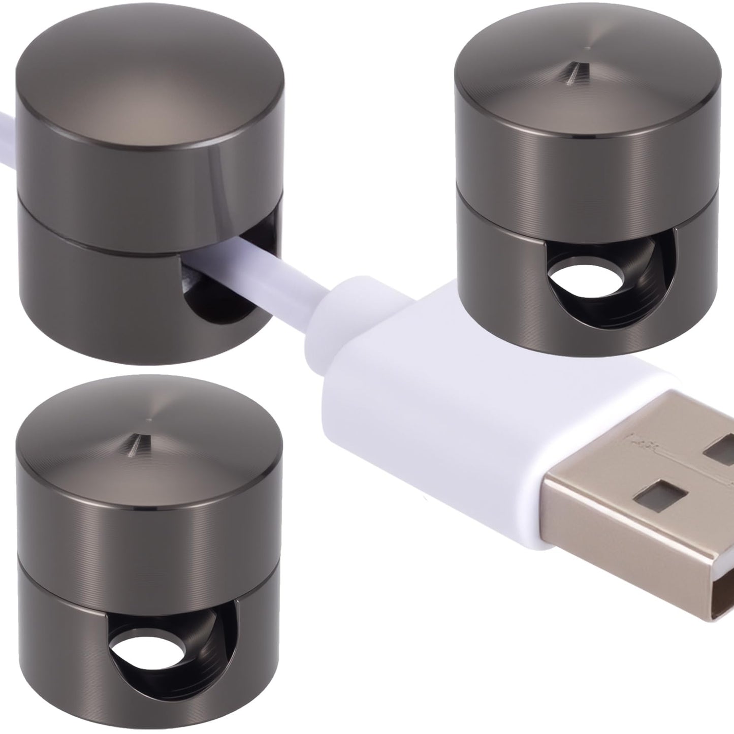 YALOJE 3 Sets Phone Charger Cable Holder, Adhesive Cord Clips for Nightstand, Adjustable Desk Wire Organization, Glossy Metal Cable Anchor Cord