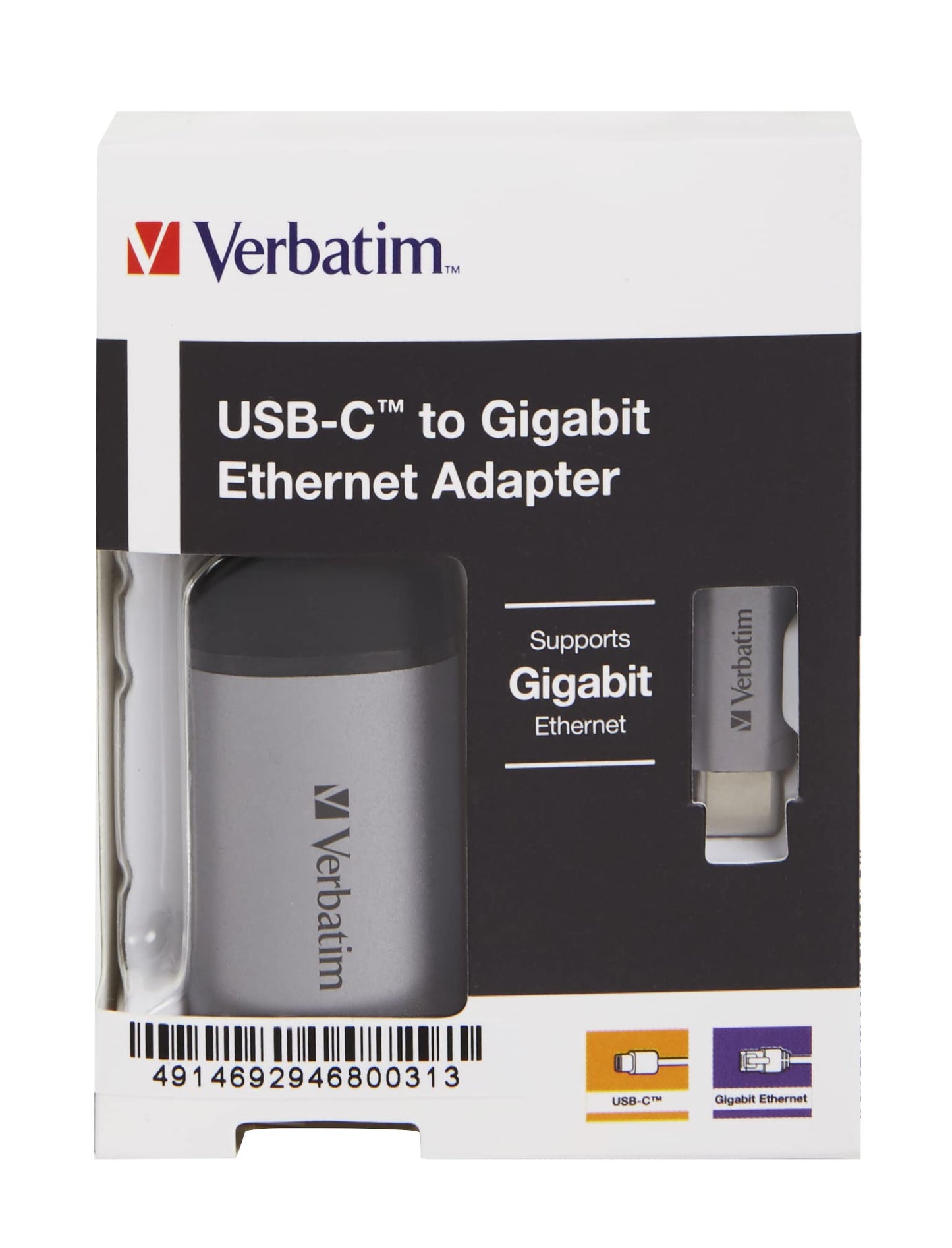 Verbatim USB-C to GIGABIT ETHERNET Adapter 10 cm Cable 49146, W125625524 (Adapter 10 cm Cable 49146, USB 3.2 Gen 1 (3.1 Gen 1) Type-C, RJ-45, 1000
