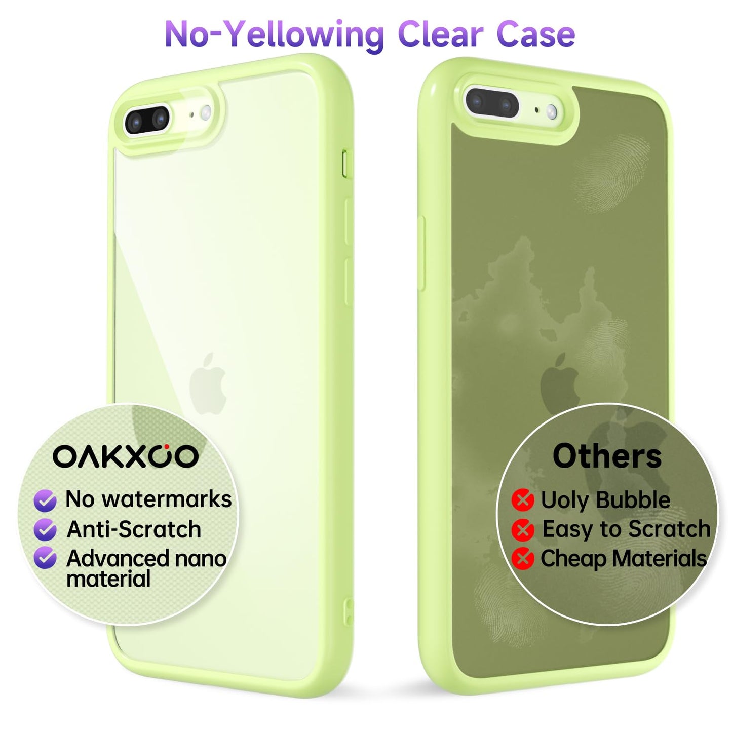 oakxco Thin Slim Clear case for iPhone 15 Plus/ 14 Plus, Transparent Hybrid Hard Shell Plastic & Soft Silicone Rubber Bumper, Non-Yellow Acrylic