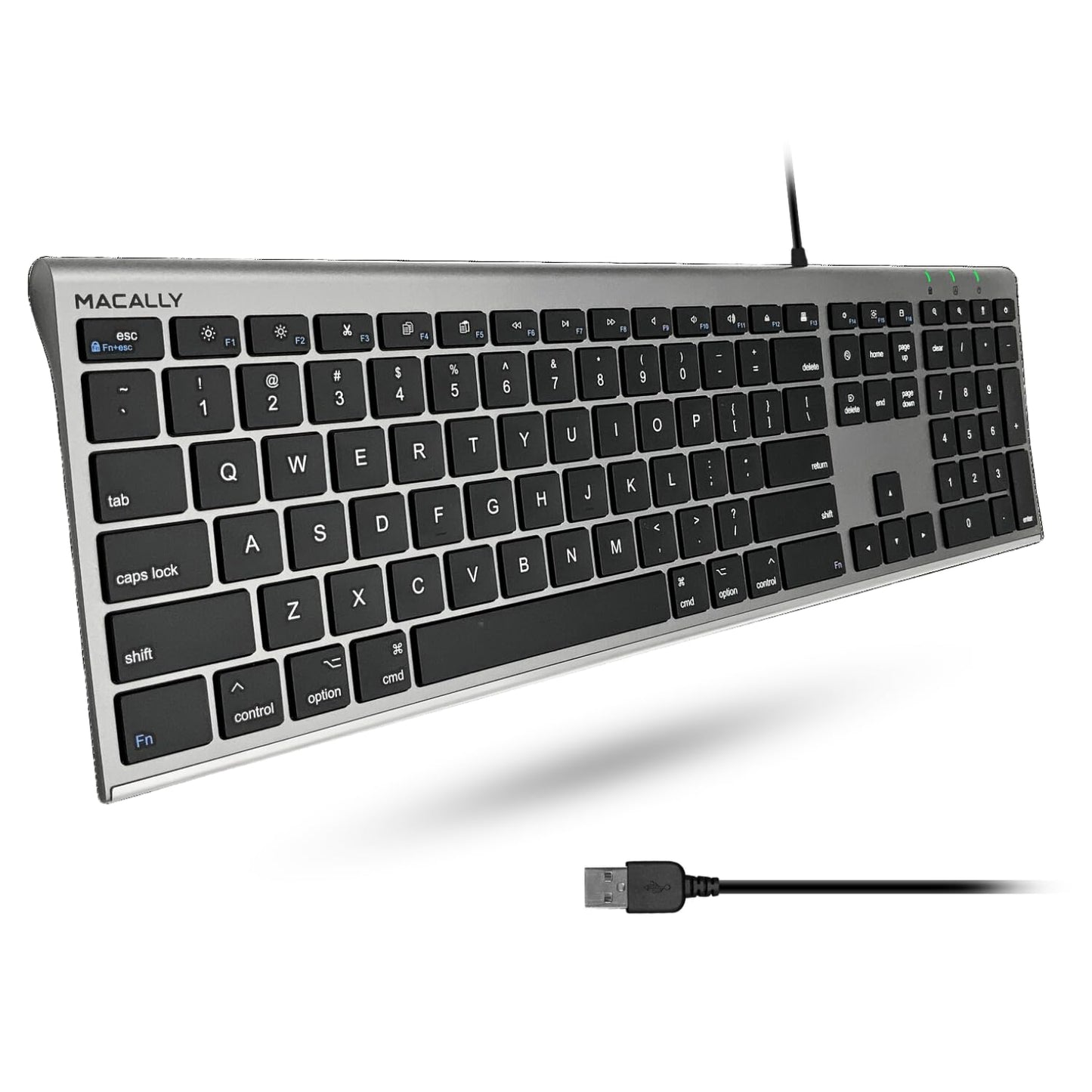 Macally Ultra-Slim USB Wired Computer Keyboard - Works Great as Both a Windows or Wired Mac Keyboard - Compatible Full Size Apple Keyboard