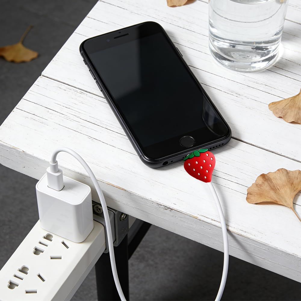 10pcs Flower Phone Charger Protector Cute Strawberry USB Charger Cable Protectors Mobile Phone Charger End Cord Protector for Most Cellphone Data