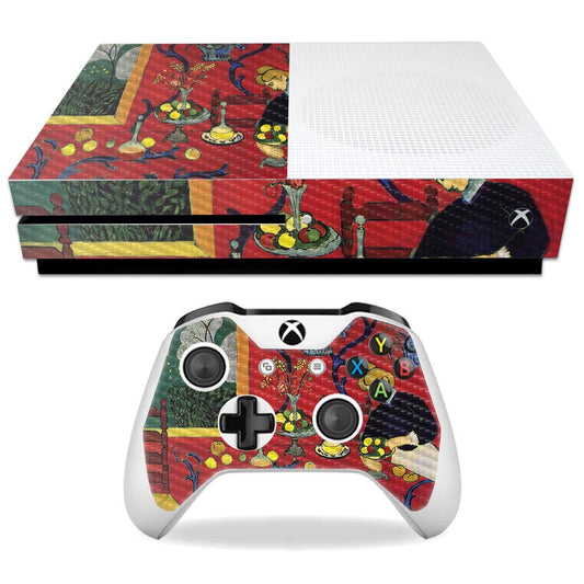 MightySkins Carbon Fiber Skin for Microsoft Xbox One S - Harmony in Red | Protective, Durable Textured Carbon Fiber Finish | Easy to Apply, Remove