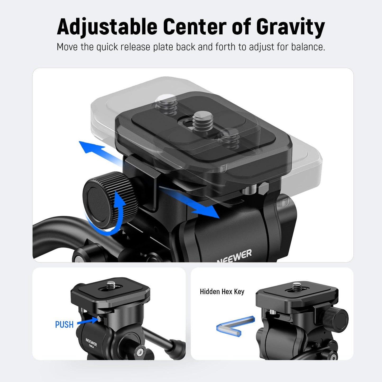 NEEWER Tripod Fluid Head with Quick Release Plate & Handle, Metal Pan Tilt Camera Tripod Mount Adapter Compatible with Arca Swiss for Compact Video