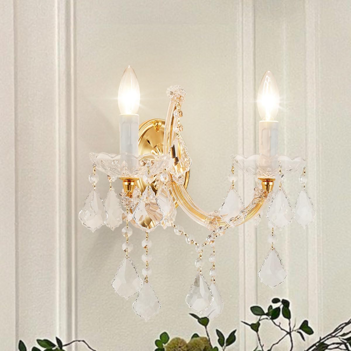 TMAFON Crystal Wall Lights, Modern Sconce - Brilliant 2 Lights Maria Theresa Wall Lamp Light Fixtures, Gold Wall Mounted Lamp for Bedroom, Living