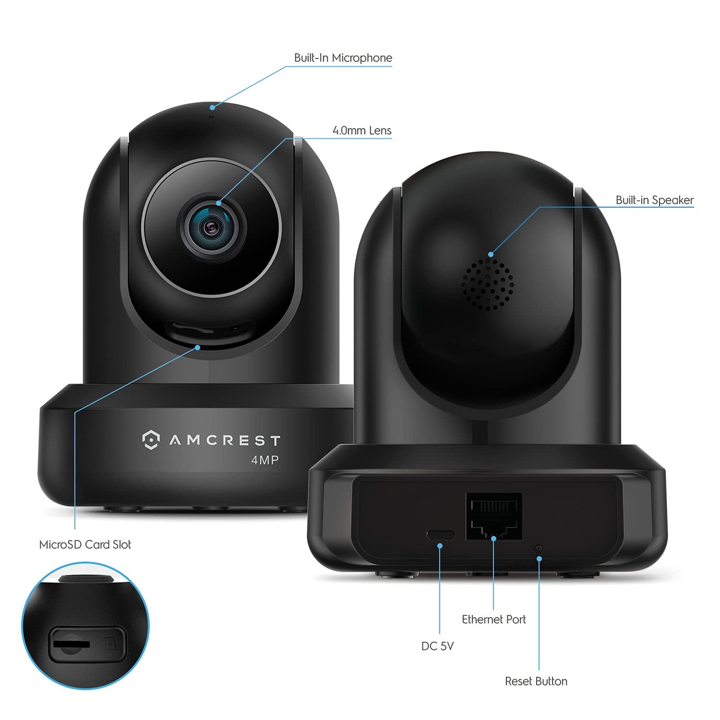 Amcrest 4MP ProHD Indoor WiFi Camera, Security IP Camera with Pan/Tilt, Two-Way Audio, Night Vision, Remote Viewing, 2.4ghz, 4-Megapixel @30FPS, Wide