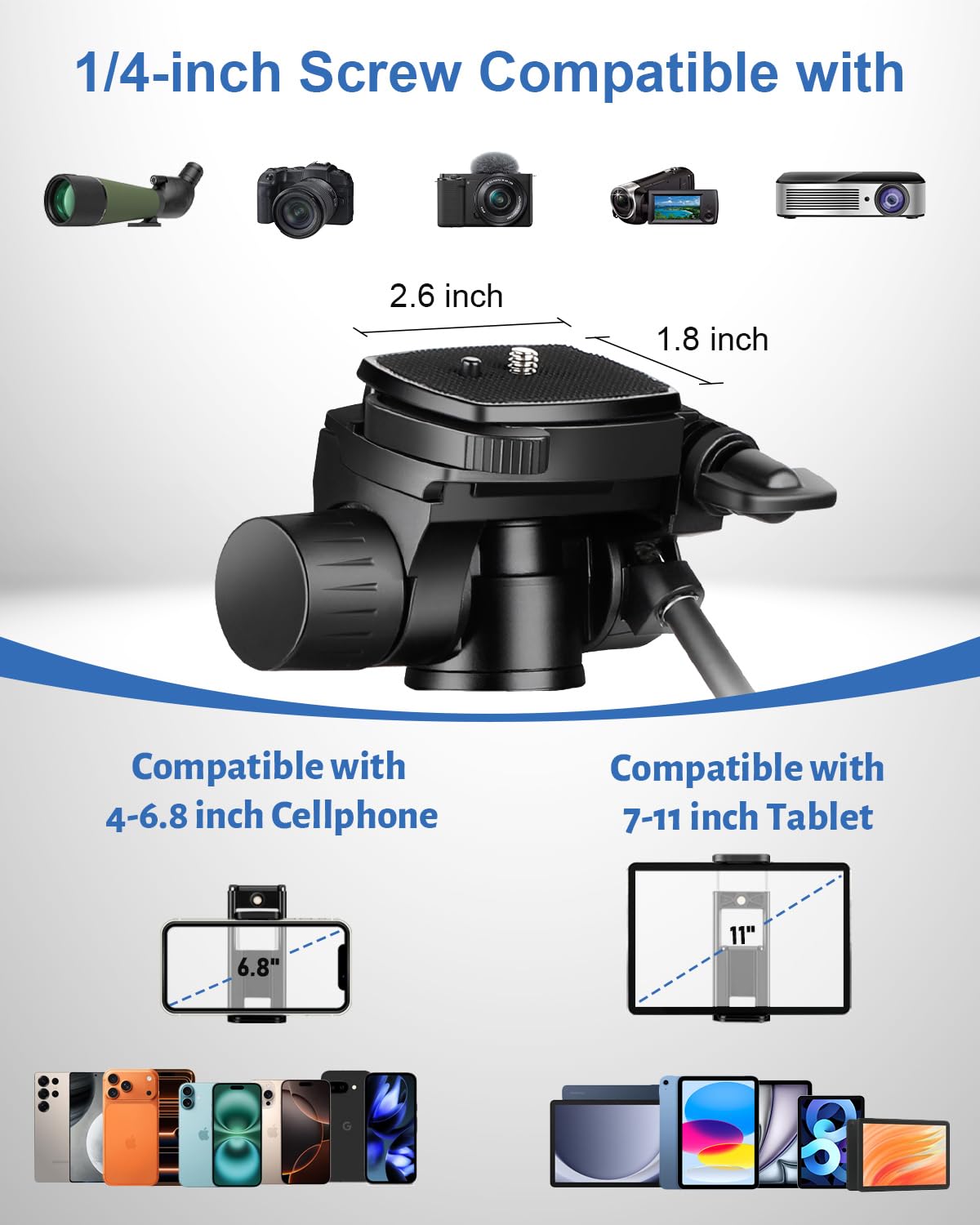JOILCAN 67" Phone iPad Tripod, Professional Camera Tripod Stand for Tablet iPhone with 2-in-1 Holder & Carry Bag, Extendable Travel Tripod