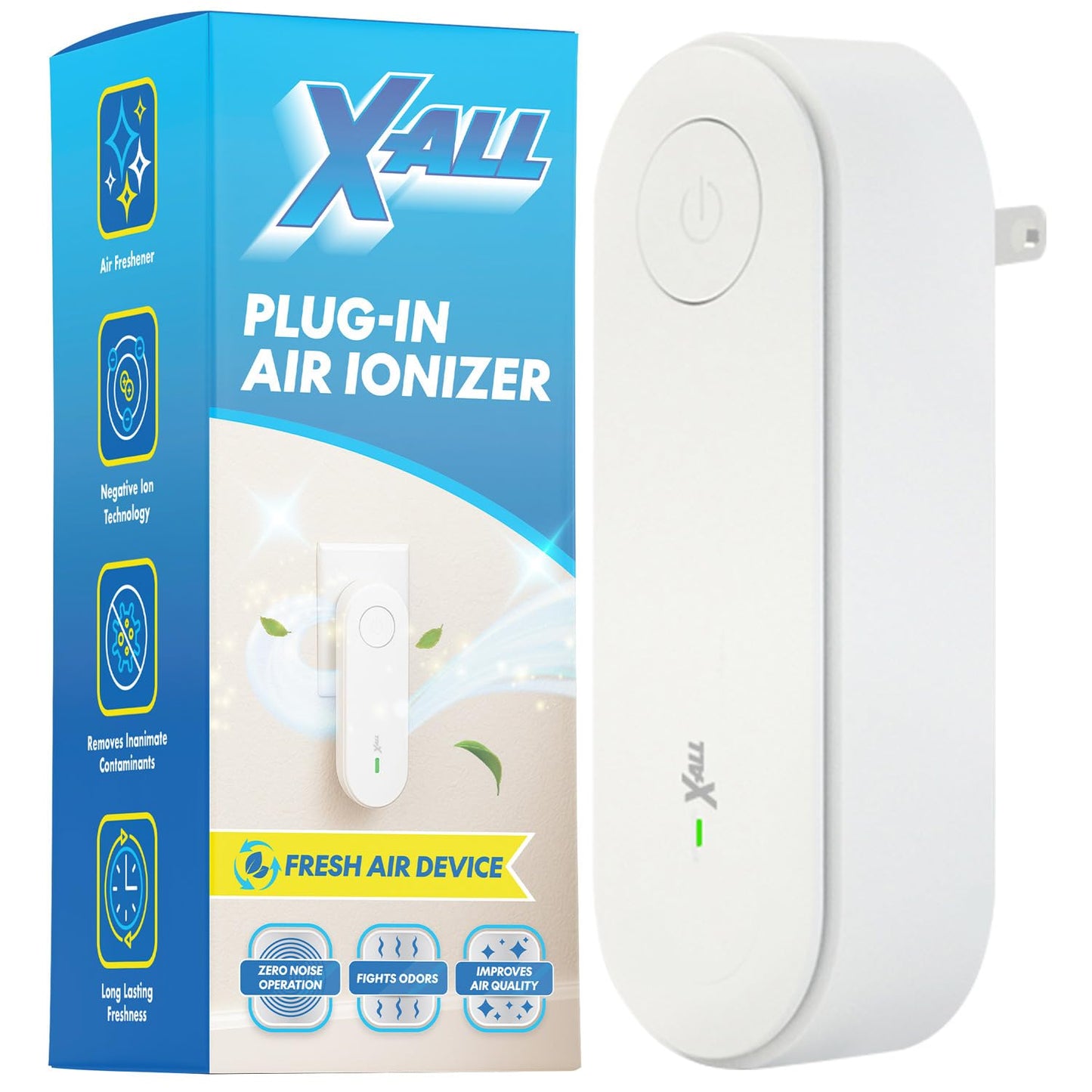 X-All Air Ionizer - Plug-In Ionizer for Bedroom, Home, Office - Freshens Air from Pets, Cooking, Trash, and Smoke