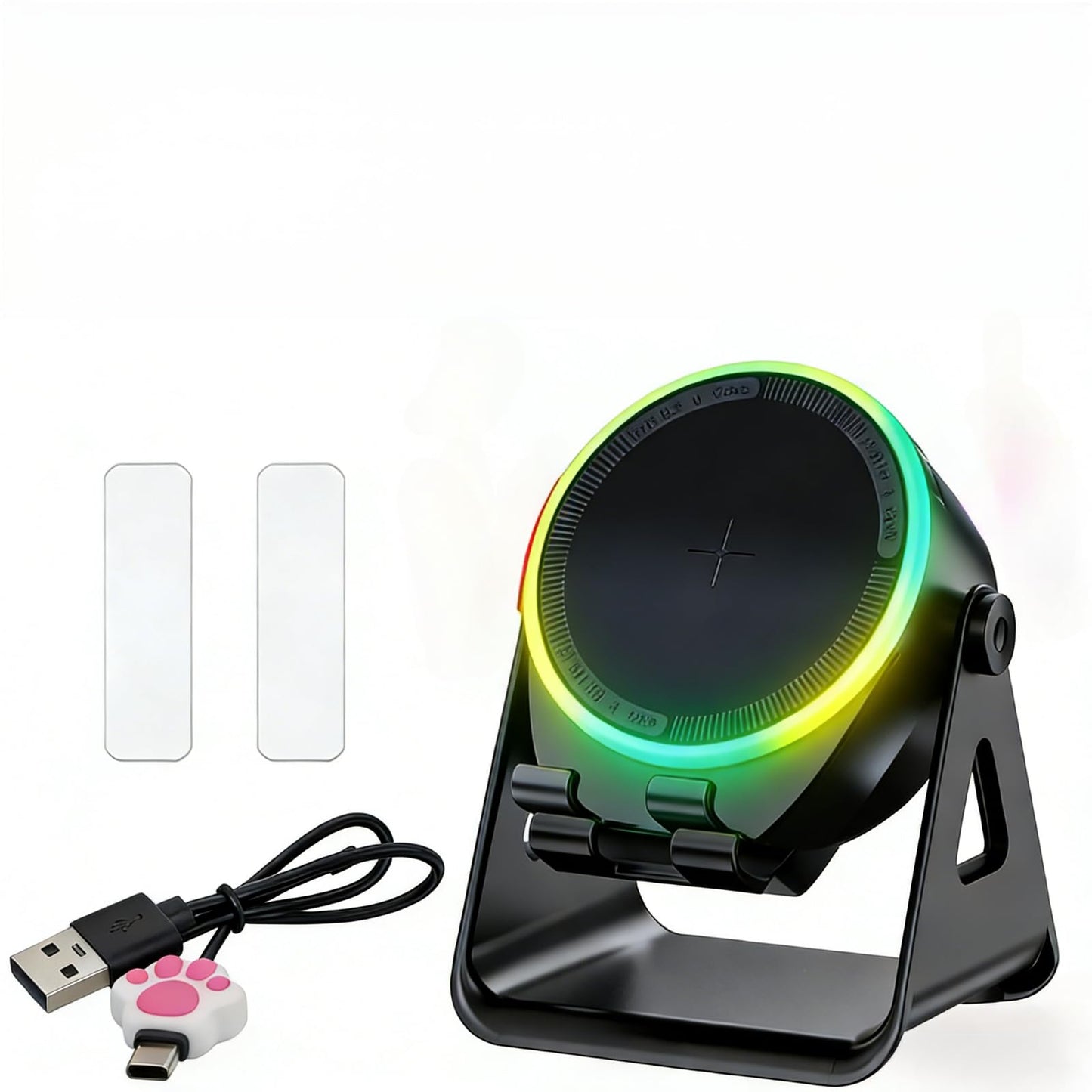 Trail Tail Wireless Induction Speaker,Upgraded Wireless Charging,no Need Bluetooth Phone Holder,RGB LED Light,360° Rotation,Dog Paw Cable Protector,HD