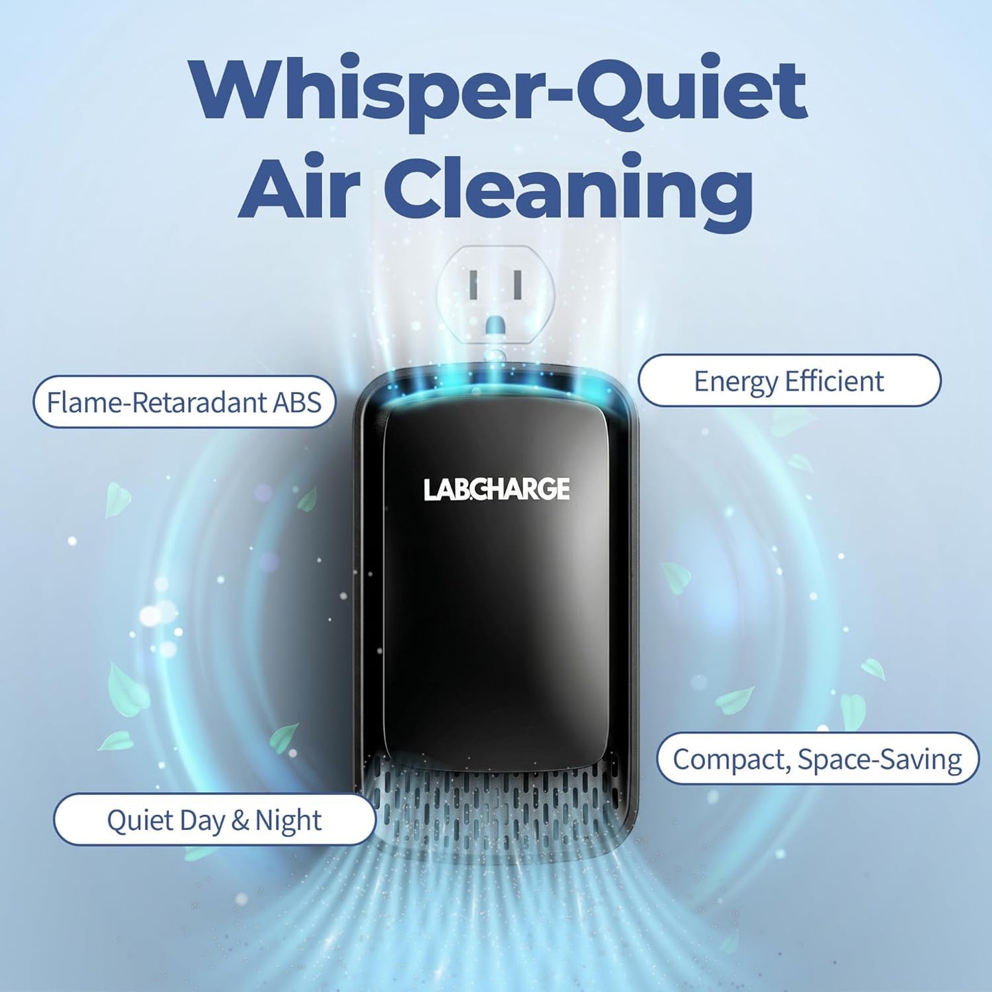 Lab Charge Air Ionizer for Home, Plug-In Filterless Negative Ion Air Purifier, Quiet Air Freshener for Bedroom, Office, Kitchen, Mini Air Cleaner